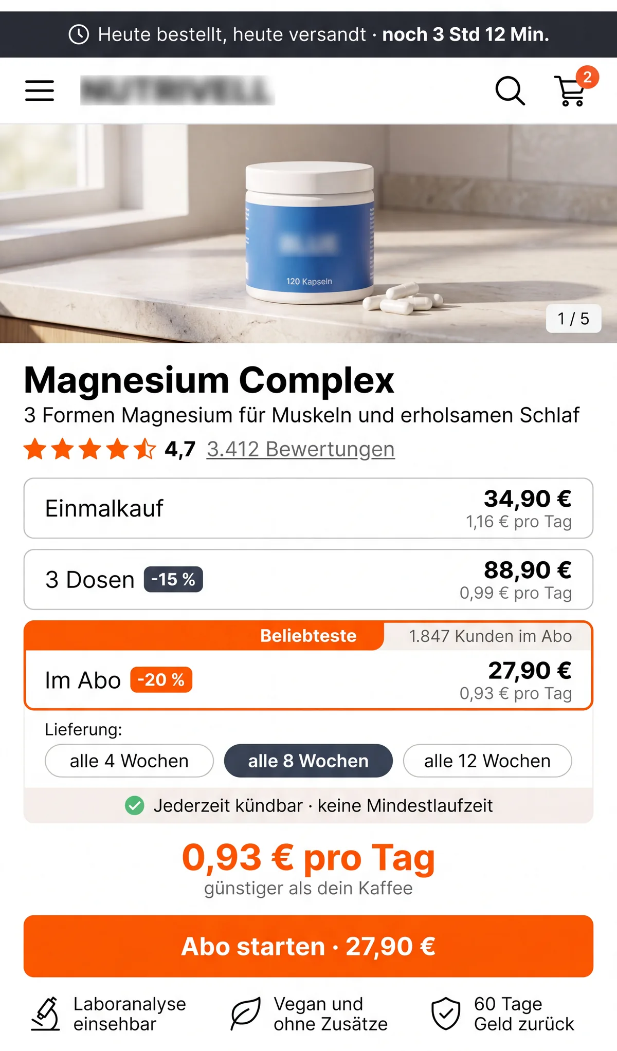Produktseite nach dem Umbau, erster Bildschirm